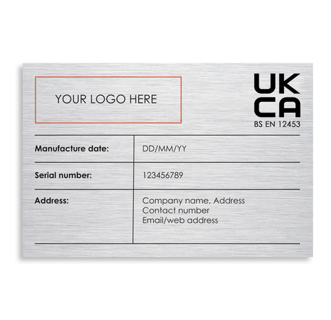UKCA Plate 100mm x 70mm (metal effect laminate material)