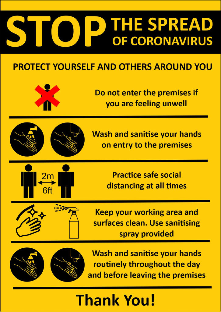 Stop the Spread of Coronavirus Sign 148 x 105mm