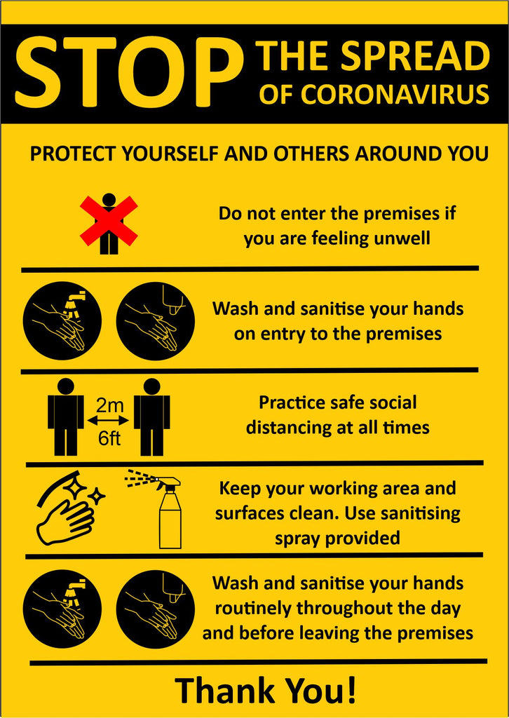 Stop the Spread of Coronavirus Sign  148 x 105mm