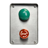 Stainless Steel Press to Exit Green Dome and Emergency Stop Surface Mount Box (no text)