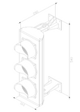 line drawing of 3 colour LED traffic light system for access control