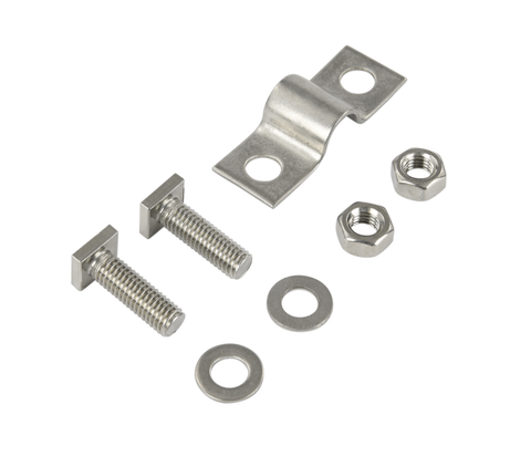 13mm railing clip kit for fixing signs to vertical or horizontal railings with a 13mm diameter.